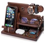 TESLYAR Wood Phone Docking Station for Men - Desk or Nightstand Organizer - Birthday Gifts for Husband, Dad - Anniversary Idea from Wife - Key Holder, Stand Wallet, Watch & Essentials (Bourbon Brown) TESLYAR Wood Phone Docking Station for Men - Desk or Nightstand Organizer - Birthday Gifts for Husband, Dad - Anniversary Idea from Wife - Key Holder, Stand Wallet, Watch & Essentials (Bourbon Brown)