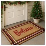 WILLBOND Christmas Coir Doormat Outdoor Welcome Door Mat 28 x 16 Inch Red and Green Striped Believe Xmas Floor Mat Non Slip Heavy Duty for Xmas Indoor Outdoor Entrance Door Porch Front Decor WILLBOND Christmas Coir Doormat Outdoor Welcome Door Mat 28 x 16 Inch Red and Green Striped Believe Xmas Floor Mat Non Slip Heavy Duty for Xmas Indoor Outdoor Entrance Door Porch Front Decor