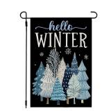 CROWNED BEAUTY Hello Winter Garden Flag Trees 12x18 Inch Double Sided Blue Decoration for Outside Yard CF1902-12 CROWNED BEAUTY Hello Winter Garden Flag Trees 12x18 Inch Double Sided Blue Decoration for Outside Yard CF1902-12