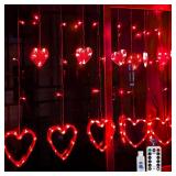 Valentine Lights, Red Heart Lights Indoor Outdoor, Valentines Day Window Lights, 126 Led 12 Heart Curtain Lights, Heart String Lights, Light Up Hearts for Window, Lighted Valentine Decorations Valentine Lights, Red Heart Lights Indoor Outdoor, Valentines Day Window Lights, 126 Led 12 Heart Curtain Lights, Heart String Lights, Light Up Hearts for Window, Lighted Valentine Decorations