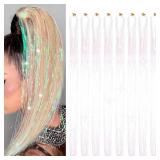 Hair Tinsel 8 Packs 1600 Strands 50 Inch Tinsel Hair Extensions White Heat Resistant Glitter Sparkling Shinny Fairy Hair Accessories for Women(White, 50Inch) Hair Tinsel 8 Packs 1600 Strands 50 Inch Tinsel Hair Extensions White Heat Resistant Glitter Sparkling Shinny Fairy Hair Accessories for Women(White, 50Inch)