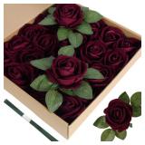 ICBOX Burgundy Artificial Flowers Velvet Roses 25 PCS Real Look Silk Flowers with Stems for DIY Wedding Party Baby Shower Home Decoration(Burgundy) ICBOX Burgundy Artificial Flowers Velvet Roses 25 PCS Real Look Silk Flowers with Stems for DIY Wedding Party Baby Shower Home Decoration(Burgundy)