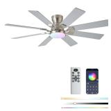 JSAITEE 52 inch Ceiling Fan with Light, 6 Speeds Reversible Low Profile Ceiling Fan with Light and Remote/APP Control, 3 Color Temp+Dimmable RGB, 8 Blades, Flush Mount Quiet Ceiling Fans, Nickel JSAITEE 52 inch Ceiling Fan with Light, 6 Speeds Reversible Low Profile Ceiling Fan with Light and Remote/APP Control, 3 Color Temp+Dimmable RGB, 8 Blades, Flush Mount Quiet Ceiling Fans, Nickel