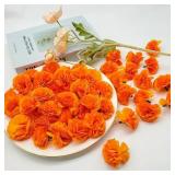 Marigold Flowers Heads Bulk, Silk Artificial Flowers for Diwali,Indian Festival, DIY Marigold Garland Day of The Dead Decorations (Orange)