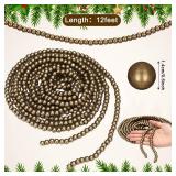 WILLBOND 16 Feet Christmas Wood Bead Garland Wooden Bead Garland for Christmas Tree Holiday Decoration(Bronze Gold)