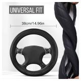 Heated Steering Wheel Cover - WARMITORY Luxury Steering Wheel Heater, 12V Quick Hand Warmer, 14.5-15 inches Outer Diameter for Standard-Size Car Steering Wheels, Black (Leatheret PU) (Deep Black)