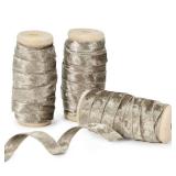 Keypan Velvet Taupe Ribbon Double-Sided Handmade Glossy Fabric Trim Wooden Spool Thin Ribbons for Christmas Tree Gift Wrapping Crafts Wedding Flower Bouquet 3/8 inch x 3 Rolls