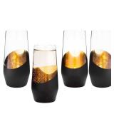 MyGift Set of 4 Black & Gold Stemless Champagne Flutes - 11 oz Wedding Party Glasses, Modern Barware for Sparkling Wine, Cocktails, Christmas Gifts (Elegant Home & Bridal Shower Essentials)