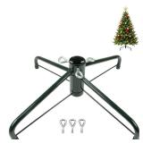 Lxenrra Christmas Tree Stand for Artificial Trees, Folding Metal Tree Base for 3ft to 7ft Christmas Trees, Heavy Duty Iron Construction Tree Stand with 3 Screws, Fits 0.5-1.25 Tree Poles(Green)