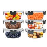 SOACOAKO 6Pack 13oz Glass Meal Prep Containers, Small Round Glass Food Storage Containers Sets with Snap Leak Proof Lids for Microwave, Freezer and Dishwasher Safe (Grey, 13oz)