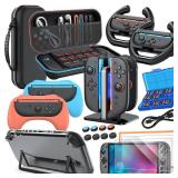 Switch 2 Accessories, Bundle Case for Nintendo Switch 2 (2025), MENEEA 20-IN-1 Kits: Carrying Case, Controller Charger Dock, Grips for Joy Con,Steering Wheels for Mario Kart,Protective Cover for Contr