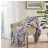 Serta Mila Shaggy Heated Throw Blanket - Soft Faux Fur Heated Blanket, Fast Heating, Auto Shut Off Timer, Low EMF, 5 Heat Setting, ETL Certified, Machine Washable Electric Blanket, Ash Grey 50x60