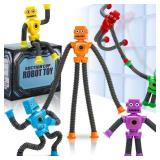Robot Suction Cup Toys Pop Tubes | 6 PCS-Stretchy Sensory Fidget Toys for Kids Ages 3+ | Perfect for Travel, Party Favors,Autism, Stress Relief Stocking Stuffers