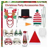 VioraWhite 19 Pc Photo Booth Props - Christmas Party Set with Hats, Glasses, Headbands, Necklaces, Necktie, White Beard, Knit & Black Hats, Carrot Nose