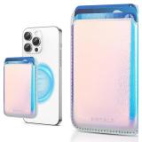 KRTALS Magnetic Wallet Cell Phone Card Holder for Phone Case with Mag-Safe, Stronger Magnetic RFID Leather Phone Wallet Stick on Series of iPhone 17/16/15/14/13/12 and Pro/Promax, Rainbow Color