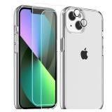 FanTEK Compatible with iPhone 13 Case with 2pcs Screen Protectors and 1pcs Camera Lens Protector, Clear Crystal Phone Case Compatible with iPhone 13 6.1 Inch