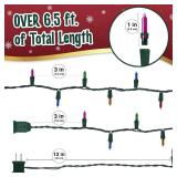 Warm Multi Color Christmas Lights - 6.3 ft String of 35 Incandescent Mini Bulbs Multifunctional Lighting Modes, for Decorative, Bedroom, Outdoor, Xmas Twinkle Tree Lights with Green Wire Total 6.6 ft