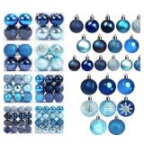 DomeStar 100PCS Shatterproof Blue Christmas Ornament Set - Glitter Balls for Tree Decor and Wreaths