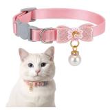 LXUEJIE Cat Collar Breakaway, Adjustable Pink Cat Collar with Pearl Pendant, Cute Cat Collars with Safety Buckle Pink Bowtie Kitten Collars for Girl Cats. PLASTIC PEARL DETACHED