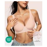 OEAK Womens Deep V Bras Wireless Comfortable Bra Supportive No Underwire Bras Tshirt Push Up Bralettes Plunge Seamless Bra Cool Nude XS