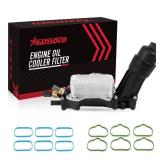 Engine Oil Cooler with Oil Filter Housing Adapter Compatible with 2014 2015 2016 2017 Chrysler 200 300, Dodge Charger Challenger Journey Durango, Jeep Cherokee Wrangler Replaces 68105583AF