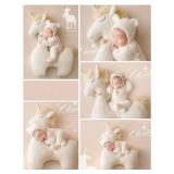 Vemonllas Newborn Photography Props Boys Girls Outfits Mohair Bear Hat Bonnet & Footed Romper Bodysuit Photoshoot Costume Set (Off White)