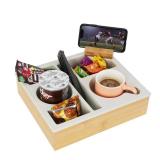 Hitseon Couch Cup Holder Tray, Handy Silicone Bamboo Couch Caddy with Rotatable Phone Holder for Bed Car Seat Organizer, Waterproof Anti-Spill Sofa Cup Holder for Snacks Beverage Remote (White)