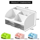 COMFYROOM Desk Organizer with 6 Compartments and 2 Drawers, Plastic Makeup Organizer, Pen Holder for Desktop Storage, Desk Organization for School, Home, Office Supplies (White)