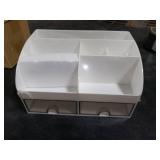 COMFYROOM Desk Organizer with 6 Compartments and 2 Drawers, Plastic Makeup Organizer, Pen Holder for Desktop Storage, Desk Organization for School, Home, Office Supplies (White)