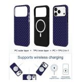 Jusy Compatible with MagSafe Polka Dot Case for iPhone 17 Pro Max, Cute Aesthetic Polka Dots Magnetic Phone Case, Soft TPU and Hard PC Protective Phone Cover for Women Girls (Matte), Navy Blue.