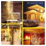 SHUKAN 220 LED Firefly Bunch Lights Battery Operated, 8 Flashing Modes Waterproof Copper Wire Waterfall Lights, Remote Controlled Timer and Hooks, Fairy Lights for Indoor Outdoor Decor (Warm White)