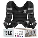 Zeerun Weighted Vest for Women & Men with Reflective Stripe and Adjustable Buckle, Comfortable & Durable Rucking Vest for Walking, Running & Strength Training, 15LBS-Black