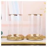 Pillar Candle Holders Set of 2,Hurricane Candle Holders,Candlesticks Holder With Glass Hurricane Lid,Metal Candle Holder For Coffee Dining Table, Wedding, Christmas, Home Decoration,Gold Candle Holder
