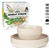 Grow Forward Premium Wheat Straw Plates and Bowls Sets - 8-Piece Wheat Straw Dinnerware Sets - Unbreakable & Reusable Microwave Safe Plastic Dinner Plates for Outdoors, RV, Camping Dishes - Sahara