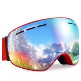 Dizokizo Ski Goggles Interchangeable Spherical Lens for Skiing Snowboard Anti-fog 100% UV Protection Triple Breathable Foams for Kids REVO Red
