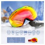Dizokizo Ski Goggles Interchangeable Spherical Lens for Skiing Snowboard Anti-fog 100% UV Protection Triple Breathable Foams for Kids REVO Red