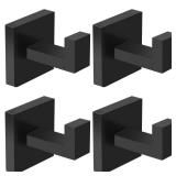 IBosins 4 Pack Towel Hooks Hand Towel Holder for Bathroom Wall Livingroom Bedroom Kitchen Closet Heavy Duty Stainless Steel Hook Hanger for Robe, Bath Towel, Coat (Square Matte Black)