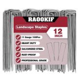 RAOOKIF 12 Inch Galvanized Garden Landscape Staples, 20/50/100/200Pcs Garden Metal Stakes, 11 Gauge Heavy Duty Ground Stakes for Decoration, Fence, Lawn, Fabric Pins