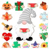 Blulu 16 Pcs Interchangeable Wooden Gnome Decor Valentine St. Patrick's Day Easter Holiday Seasonal Gnomes Tiered Tray Decoration with Magnet DIY Welcome Sign for Holiday Decorations(Cute Style)
