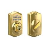 Schlage BE365 CAM 505 Camelot Keypad Deadbolt, Electronic Keyless Entry Lock, Bright Brass