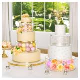 NPPLUS 2PCS Acrylic Fillable Cake Stand Cake Riser Cake Tier, Round Cylinder Display Riser Display Box, Decorative Centerpiece for Wedding Birthday Party (10 Dx4 H inch, 6 Dx4 H inch)