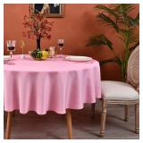 MEANMOY Pink 210 GSM Water & Stain Resistant Round Tablecloth for Circle Table - Solid Small 48 Inch Table Cloth Cover in Wrinkle Free Durable Washable Polyester Fabric for Wedding, Party, Banquet