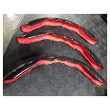 Car Steering Wheel Cover Set Bright Carbon Fiber Wrap Non-Slip 3pcs Steering Wheel Accessories 14.5-15 inch Universal (Black)