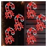 HappyAlley 6 Pack Christmas Window Decorations, 10 in. 300 LED Hi Vibrant Twinkling Lighted Candy Cane Window Light with Bows, Waterproof Outdoor Red and White Candy Cane Decorations for Walls, Porch