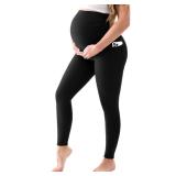 Walifrey Women's Maternity Leggings with Pockets Over The Belly,Pregnancy Yoga Pants Activewear Workout Leggings Black L