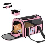 FOORLON Cat Carrier Soft for Pets Up to 15 Lbs, Cat Travel Bag with Padded Shoulder Strap and Detachable Cat Food Bowl, Pet Dog Carriers for Small Dogs Travel Puppy Carry Airline Approved, Pink