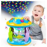 Baby Toys 6 to 12 Months, 4 in 1 Musical Rotating Projector, Tummy Time Light Up Infant Toys For 6-9 12-18 Months, Learning Toy Birthday Gifts for Baby Toddlers 1 2 3 Years old Boys & Girls