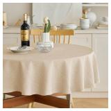 Decorelia Waterproof Round Tablecloth for Round Dining Table, Decorative Rustic Soft Wipeable Table Cloths Cover Indoor Outdoor Use for Holiday,Wedding, Kitchen (70 Inch,Round (4-6 Seats),Beige)
