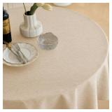 Decorelia Waterproof Round Tablecloth for Round Dining Table, Decorative Rustic Soft Wipeable Table Cloths Cover Indoor Outdoor Use for Holiday,Wedding, Kitchen (70 Inch,Round (4-6 Seats),Beige)