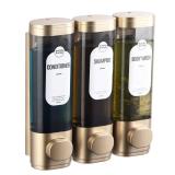 Shampoo and Conditioner Dispenser, Refillabe Shower Soap Dispensers 3 Chamber No Drill Shampoo Dispenser for Shower Wall Mounted 3 * 300ml Container for Bathroom Hotel (Bronze Gold 3 Chamber)